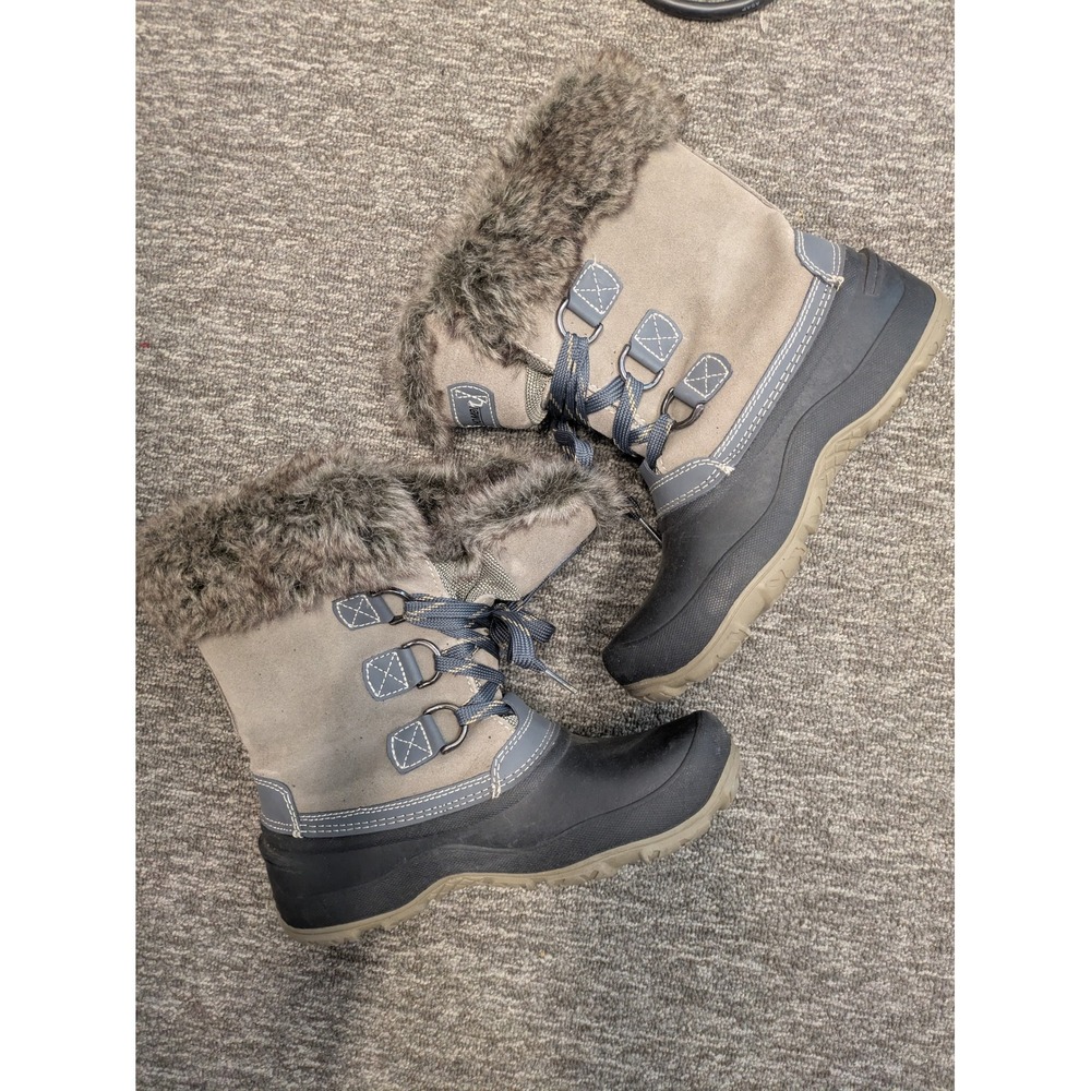 Khombu Snow‎ Boots Women's Size 7M Gray Black Faux Fur Trim Lace Up